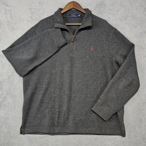 Polo Ralph Lauren Men's XL Quarter Zip Pullover Gray 100% Cotton Sweater Classic